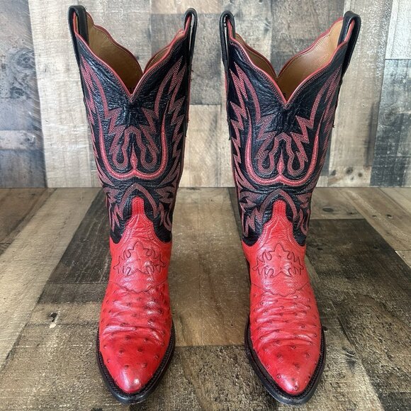 Lucchese 2000 Red Ostrich T3613J4 Western Cowboy Boots Womens 6 B - Picture 7 of 12
